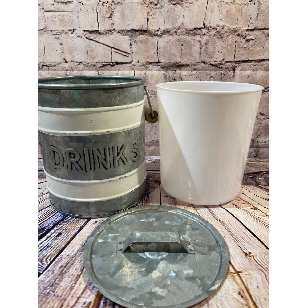 Unbranded Galvanized Metal Ice Bucket Silver White Drinks Rustic Farmhouse Decor - Picture 10 of 10